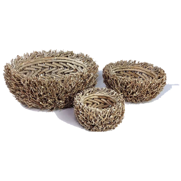 Natural twig round planter set of three